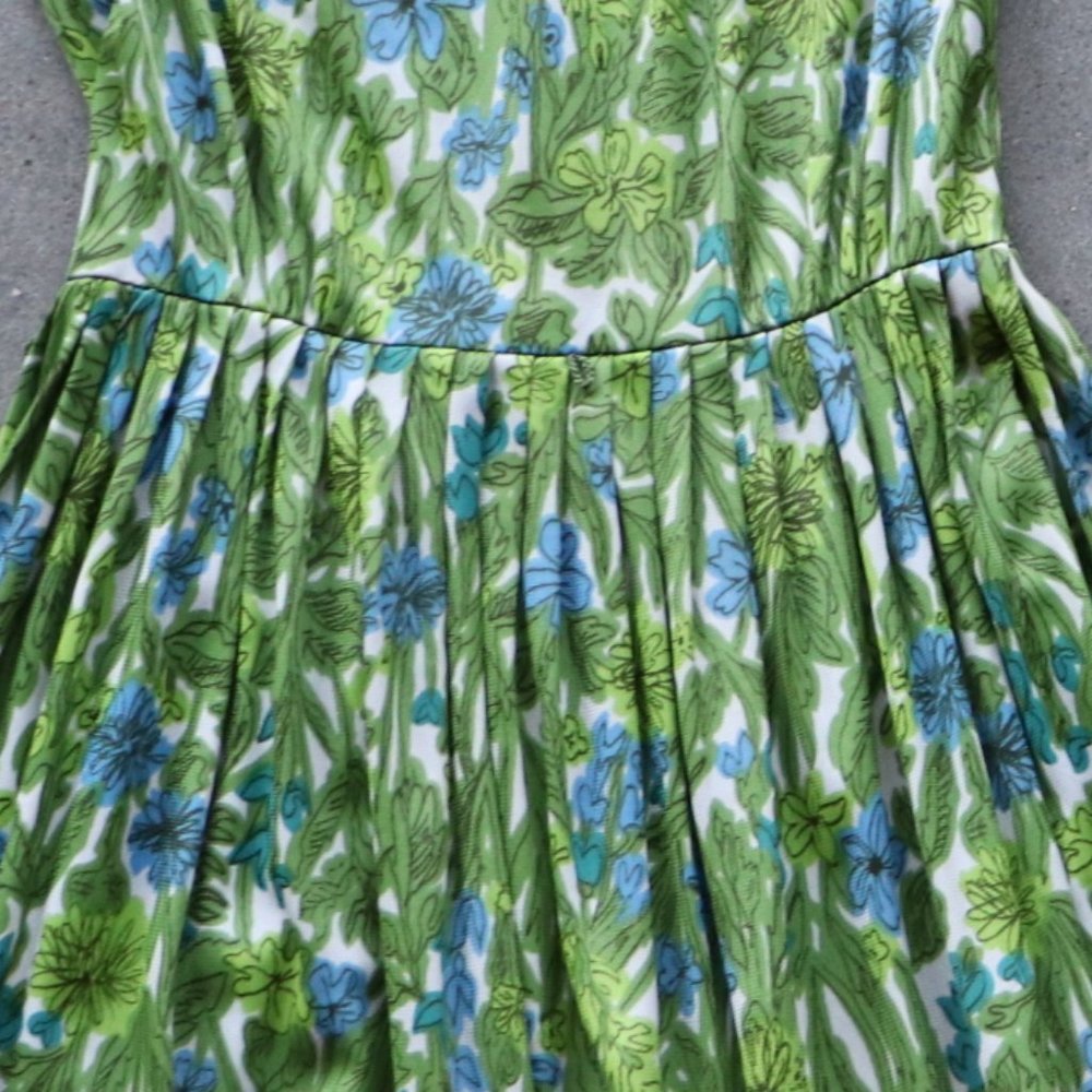 1960s Vintage Fit Flare Grn Summer Dress - Picture 5 of 9